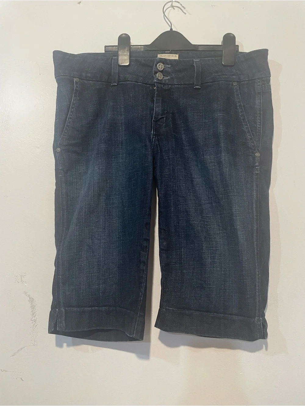Dylan George Dark Wash Ring Spun Denim Bermuda / Long Cuffed Jean Shorts Sz 31